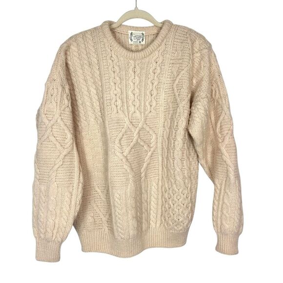 Carraig Donn Aran Sweater Womens XL Cream Cable Knit Pullover 100% Pure New Wool - Picture 1 of 12